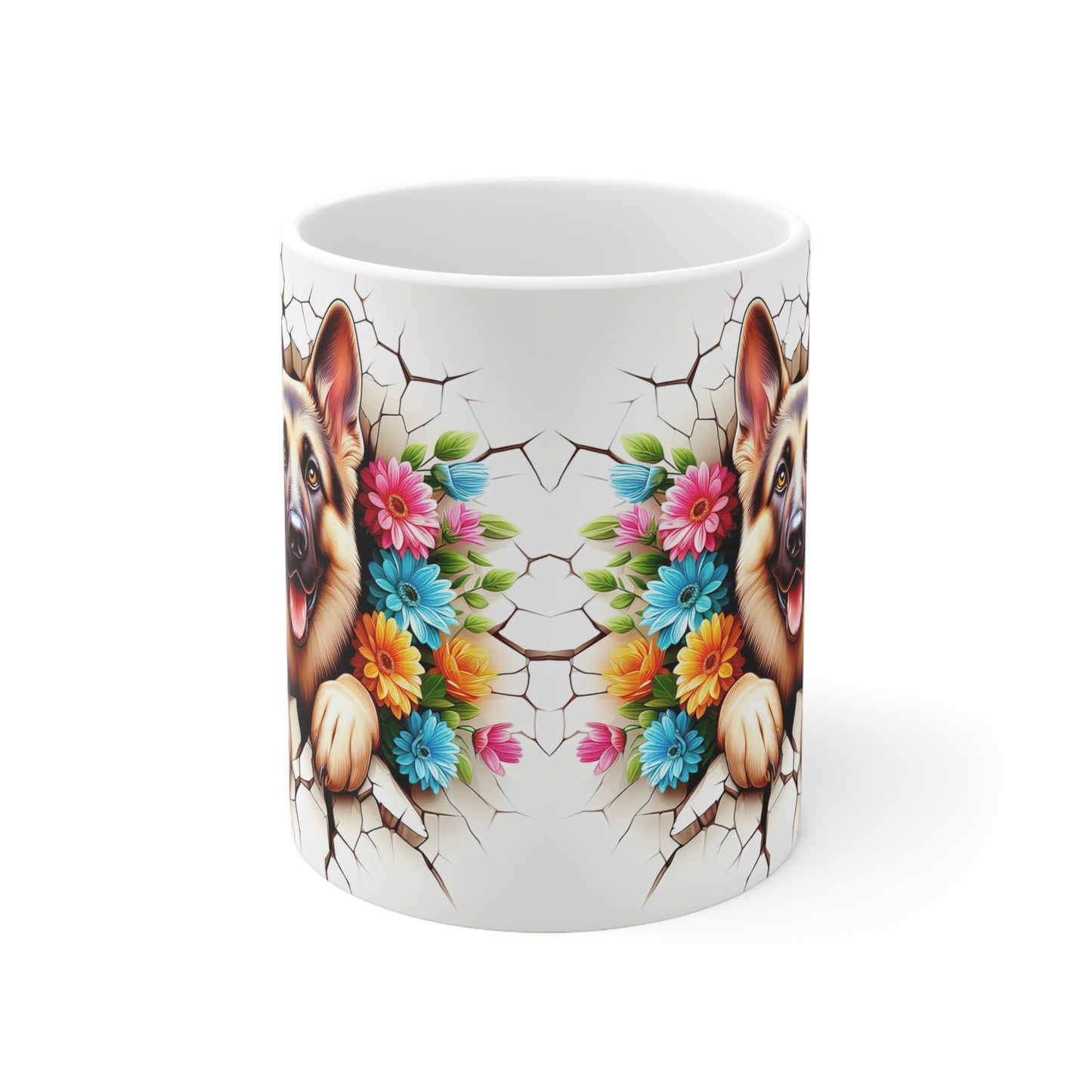 Cute Floral German Shepherd Coffee Mug - 11oz & 15oz