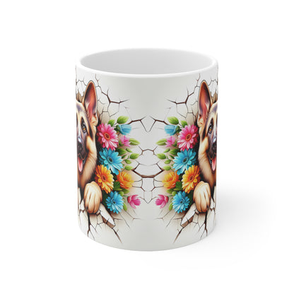 Cute Floral German Shepherd Coffee Mug - 11oz & 15oz