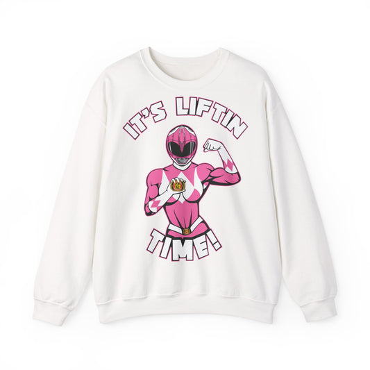Vintage Pink Powerlifting Crewneck Sweatshirt - It's Liftin' Time! White