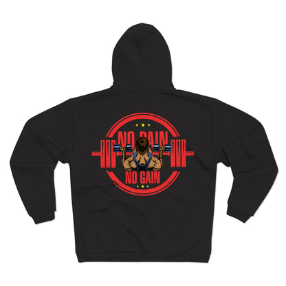 Unisex Hooded Zip Sweatshirt - No Pain No Gain Fitness Hoodie