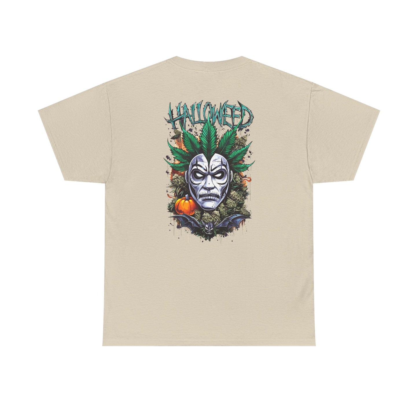 Hallowed Harvest Tee — Halloween Mask & Pumpkin Graphic T-Shirt