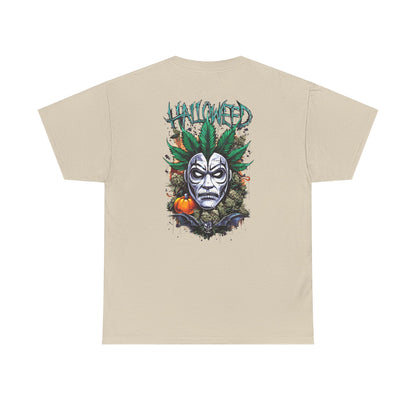 Hallowed Harvest Tee — Halloween Mask & Pumpkin Graphic T-Shirt