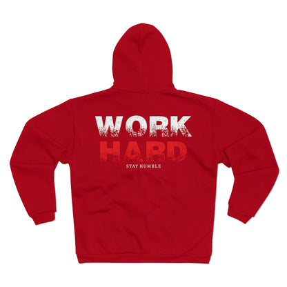 Motivational Unisex Hooded Zip Sweatshirt – 'Work Hard Stay Humble'