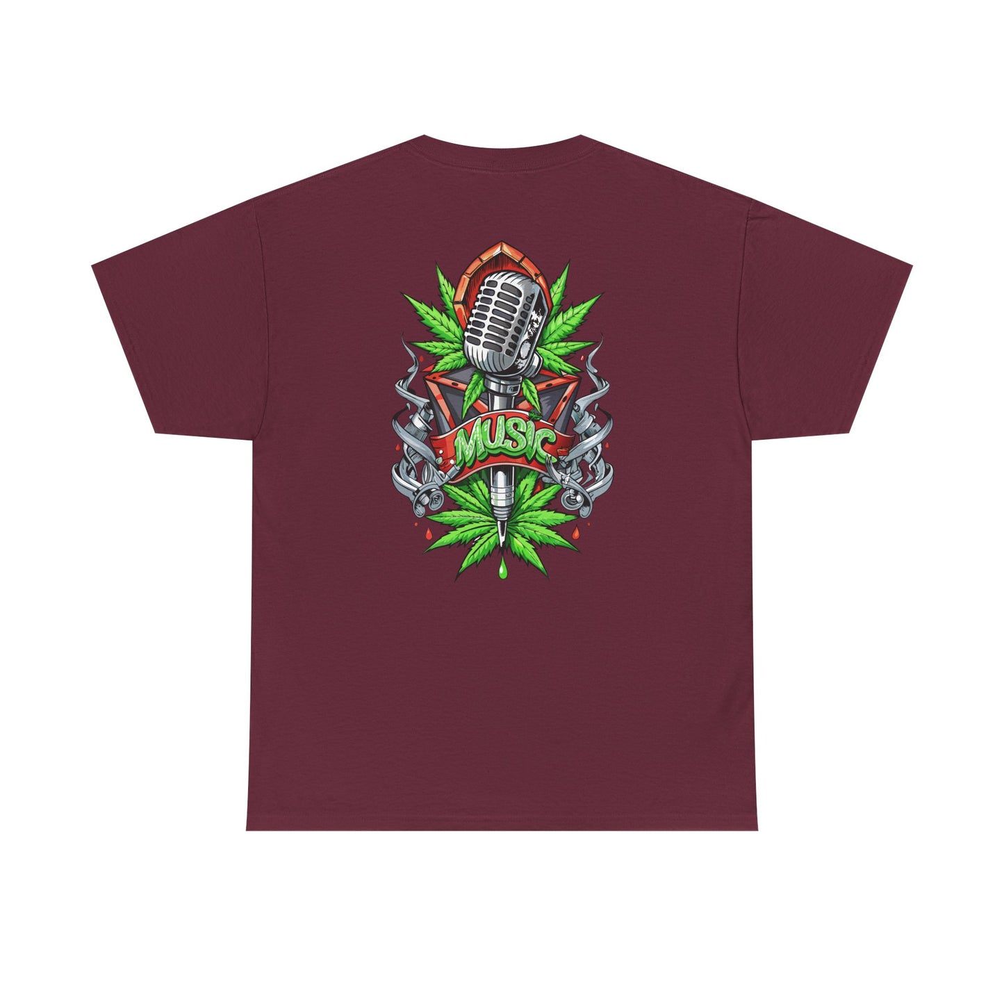 Music Microphone Tee — Retro Mic & Leaf Graphic T-Shirt