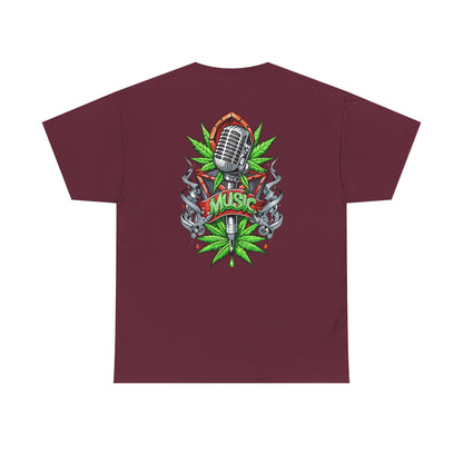 Music Microphone Tee — Retro Mic & Leaf Graphic T-Shirt