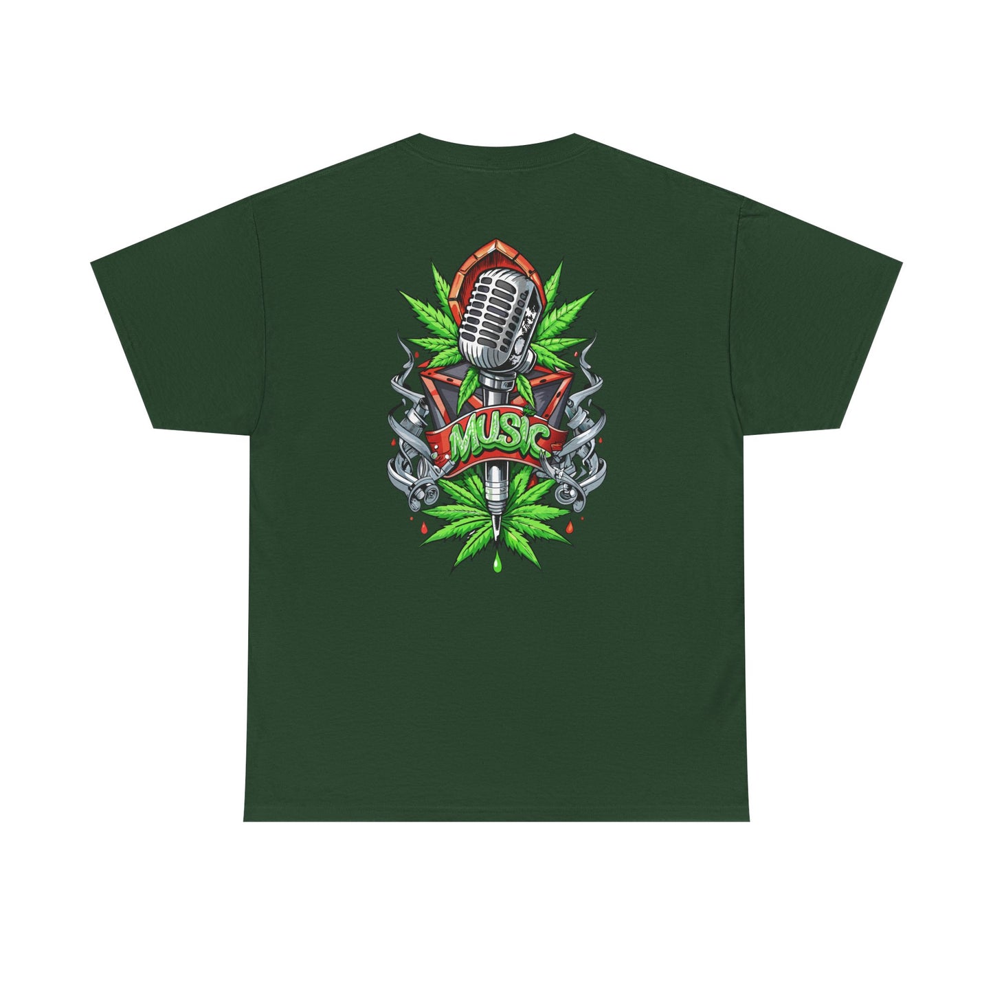 Music Microphone Tee — Retro Mic & Leaf Graphic T-Shirt