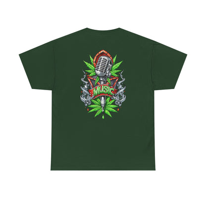 Music Microphone Tee — Retro Mic & Leaf Graphic T-Shirt