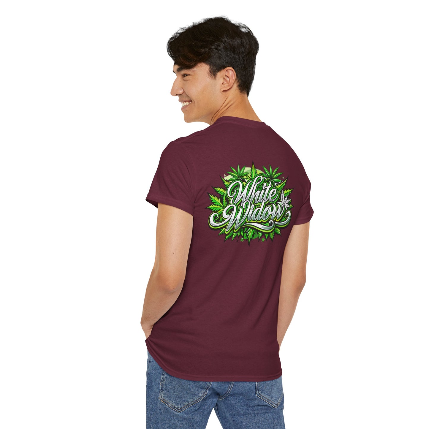 White Widow Graphic Tee — Cannabis Leaf Logo T-Shirt