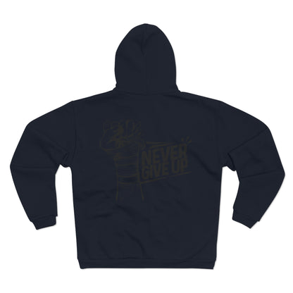 Unisex Zip Hoodie - 'Never Give Up' Motivational Sweatshirt