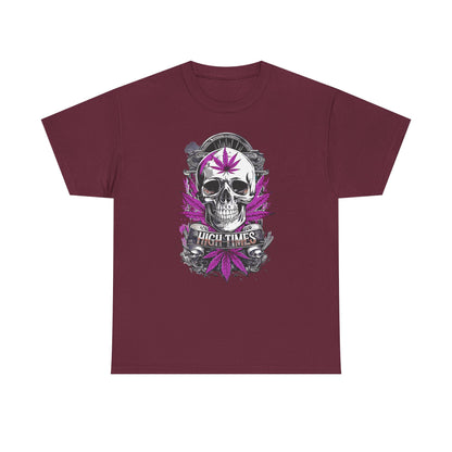 Skull & Purple Cannabis Leaf Tee - "High Times" Graphic T-Shirt