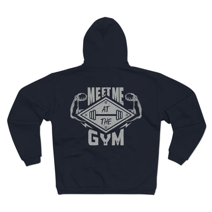 Gym Motivation Unisex Hooded Zip Sweatshirt - 'Meet Me at the Gym'