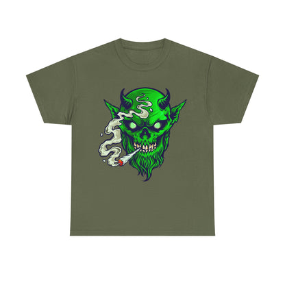 Smoking Green Demon Skull T-Shirt — Creepy Stoner Graphic Tee