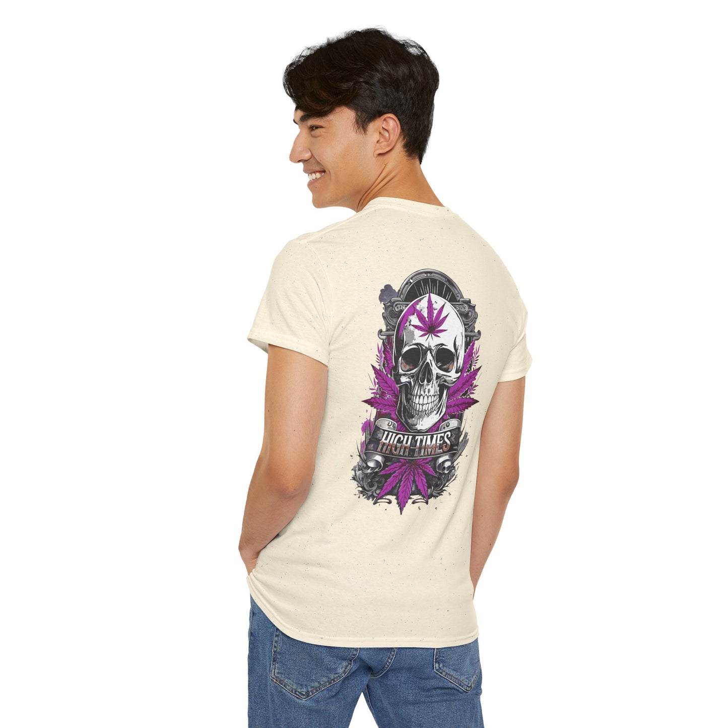 Skull & Purple Cannabis Leaf Tee - "High Times" Graphic T-Shirt Both