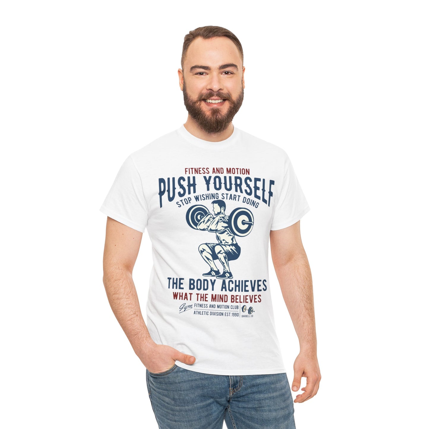 Motivational Fitness Unisex Heavy Cotton Tee - 'Push Yourself' Graphic