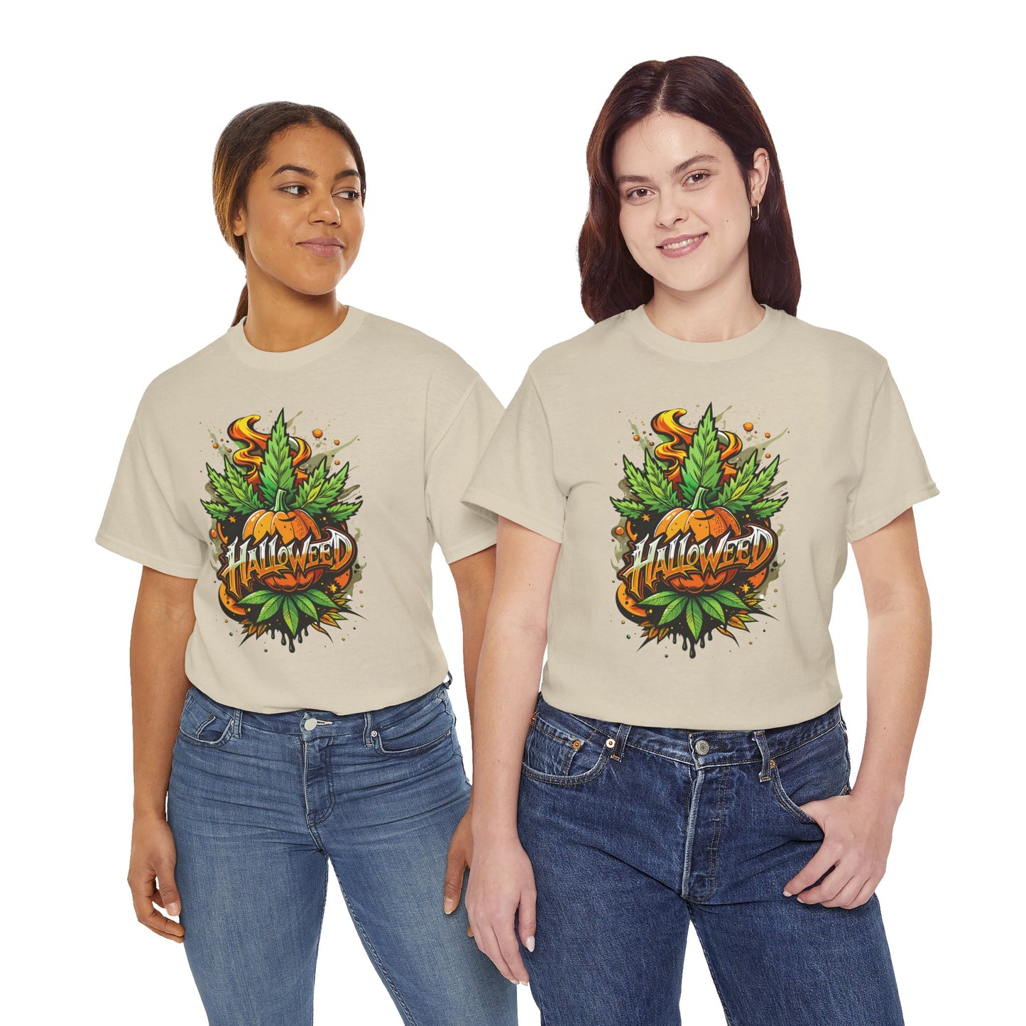 Hallowed Harvest Tee — Halloween Mask & Pumpkin Graphic T-Shirt