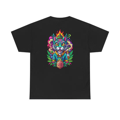 Psychedelic Flame Cat Graphic Tee — Colorful Trippy Cat Design