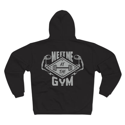 Gym Motivation Unisex Hooded Zip Sweatshirt - 'Meet Me at the Gym'