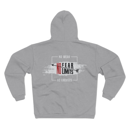 Motivational  Unisex Hooded Zip Sweatshirt- "No Fear, No Limits"