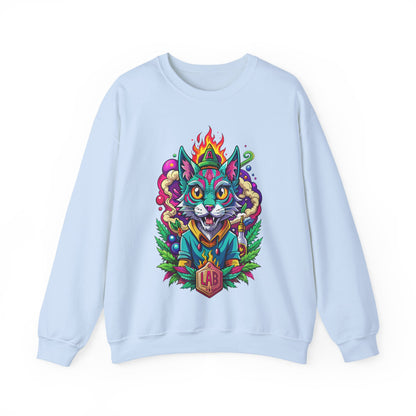 Psychedelic Flame Cat Graphic Sweatshirt — Colorful Trippy Cat Design
