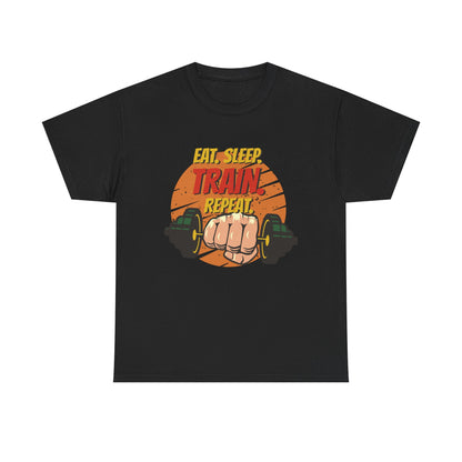Fitness Motivational Unisex Heavy Cotton Tee - Eat Sleep Train Repeat