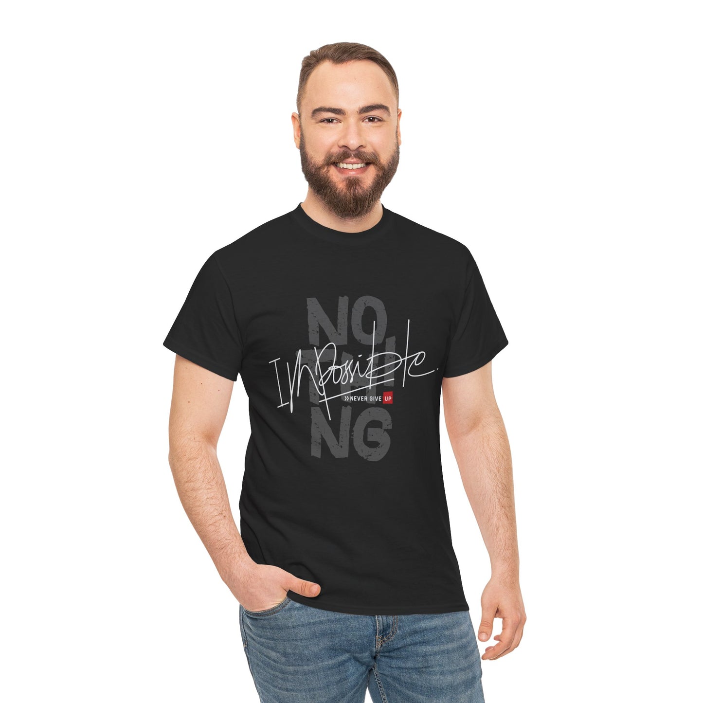 Unisex Heavy Cotton Tee - 'No Impossible' Motivational Shirt for Fitness & Inspiration