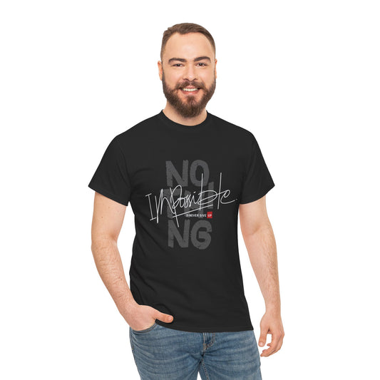 Unisex Heavy Cotton Tee - 'No Impossible' Motivational Shirt for Fitness & Inspiration
