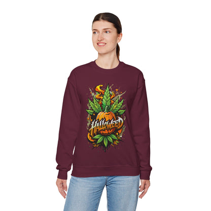 Halloween Pumpkin Graphic Sweatshirt — 'Halloween' Pumpkin & Leaves Illustration