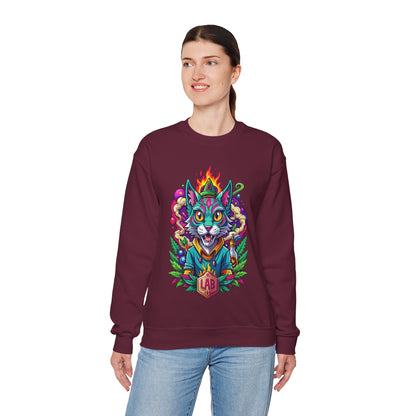 Psychedelic Flame Cat Graphic Sweatshirt — Colorful Trippy Cat Design