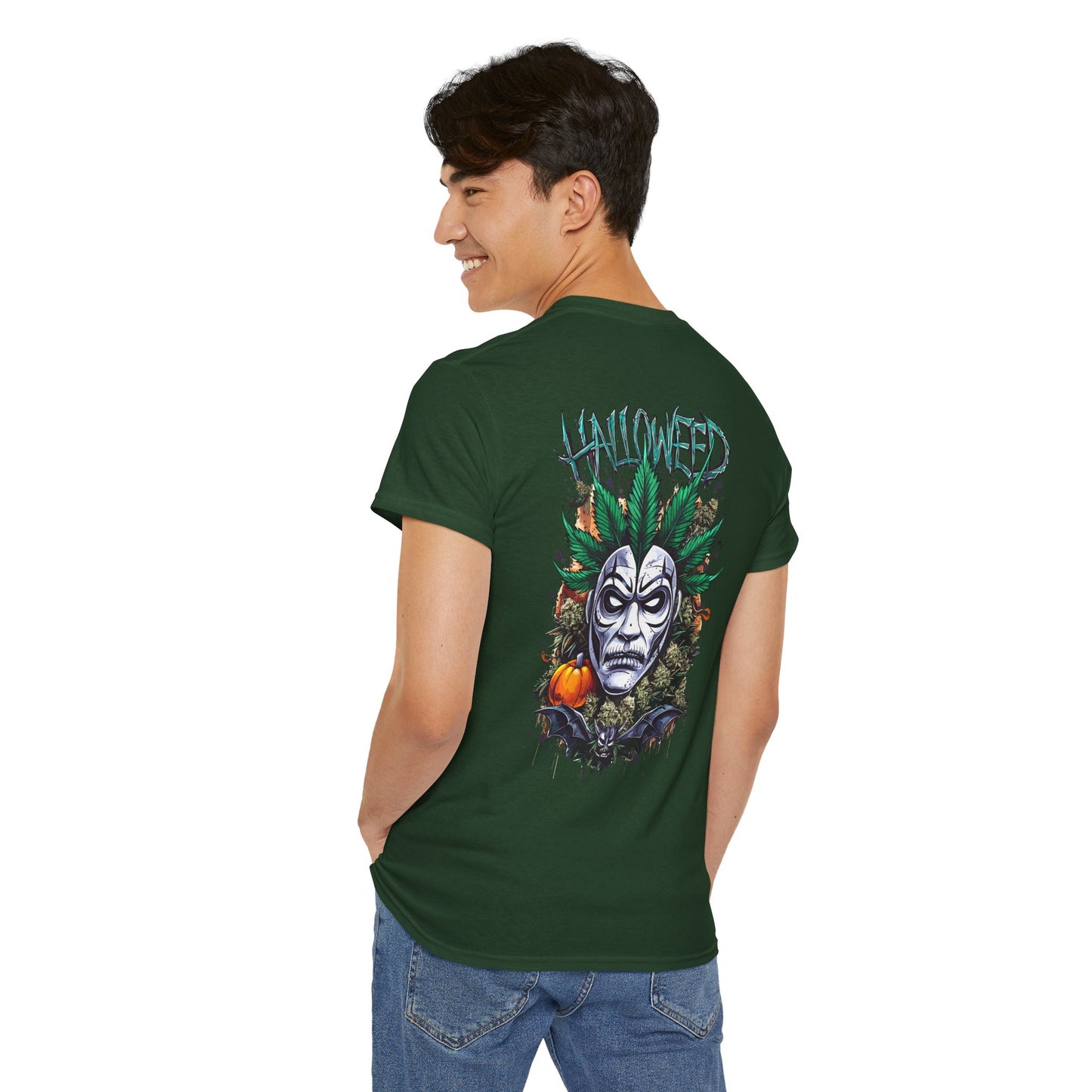 Hallowed Harvest Tee — Halloween Mask & Pumpkin Graphic T-Shirt