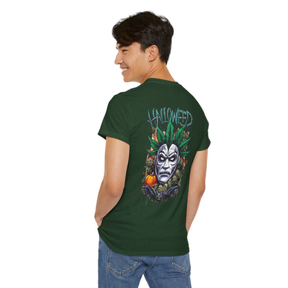 Hallowed Harvest Tee — Halloween Mask & Pumpkin Graphic T-Shirt