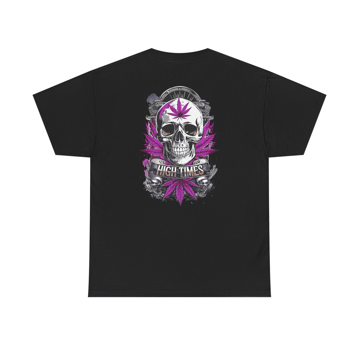 Skull & Purple Cannabis Leaf Tee - "High Times" Graphic T-Shirt Both