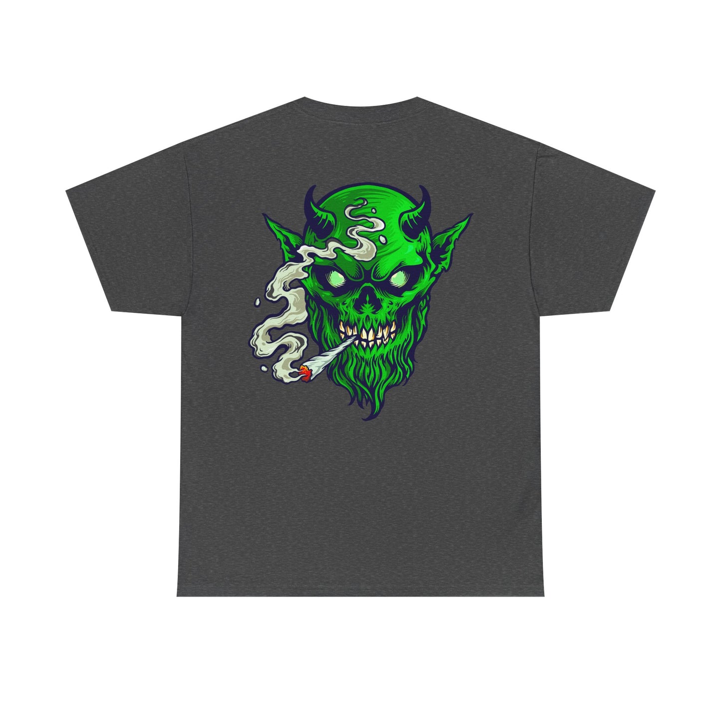 Smoking Green Demon Skull T-Shirt — Creepy Stoner Graphic Tee