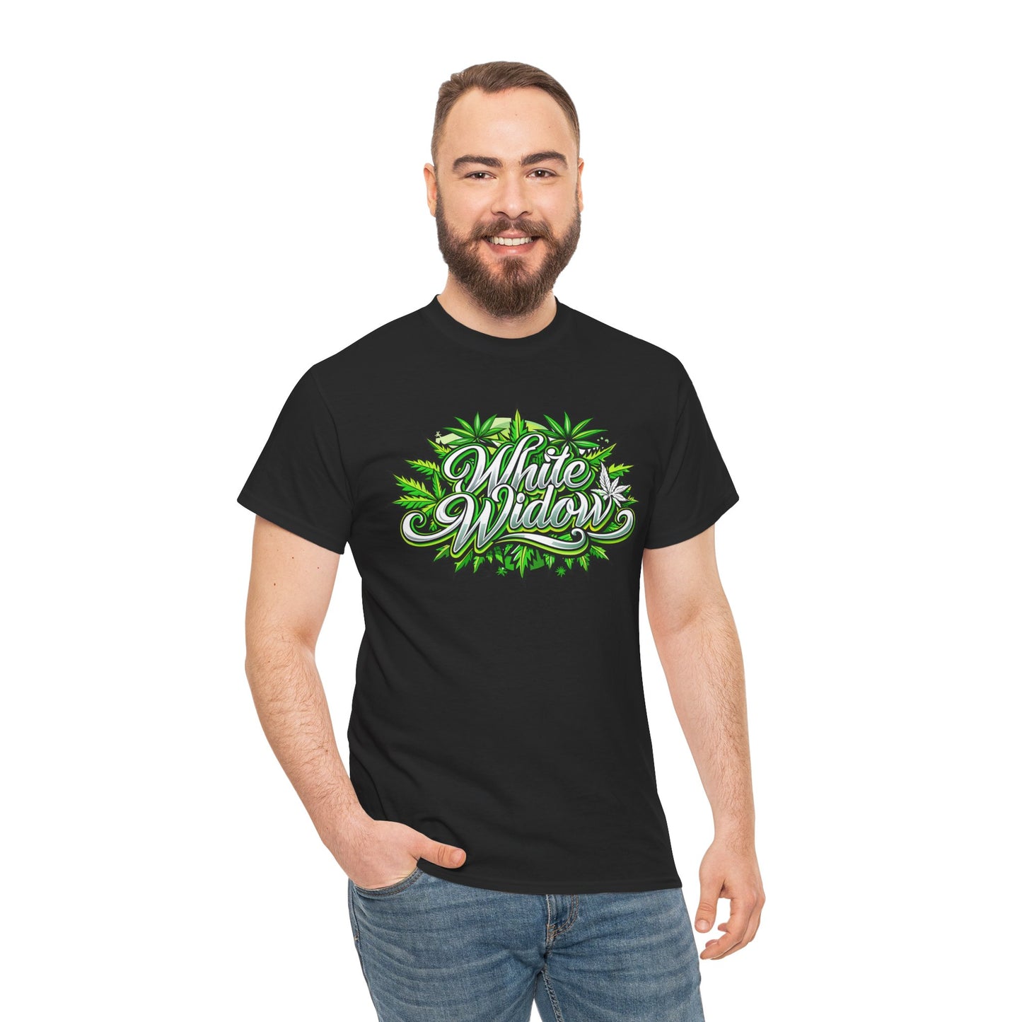 White Widow Graphic Tee — Cannabis Leaf Logo T-Shirt