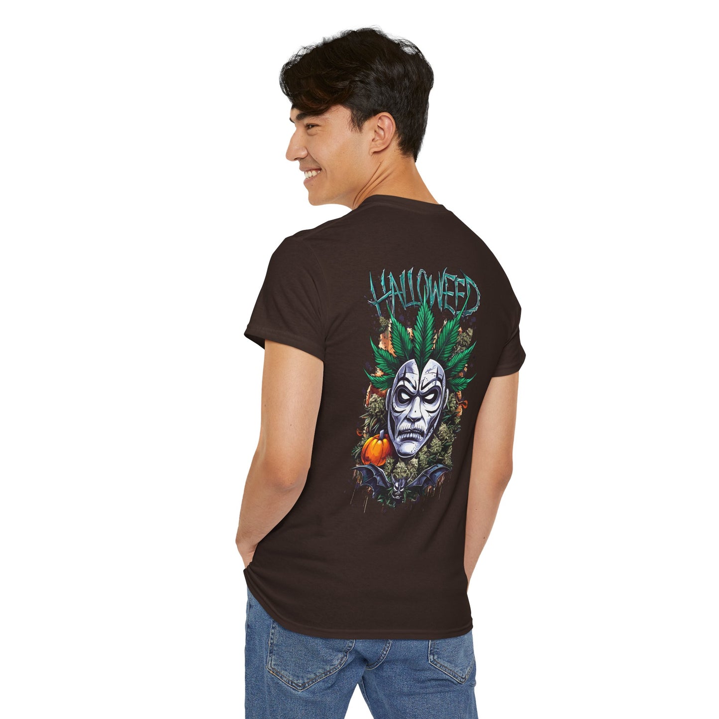Hallowed Harvest Tee — Halloween Mask & Pumpkin Graphic T-Shirt
