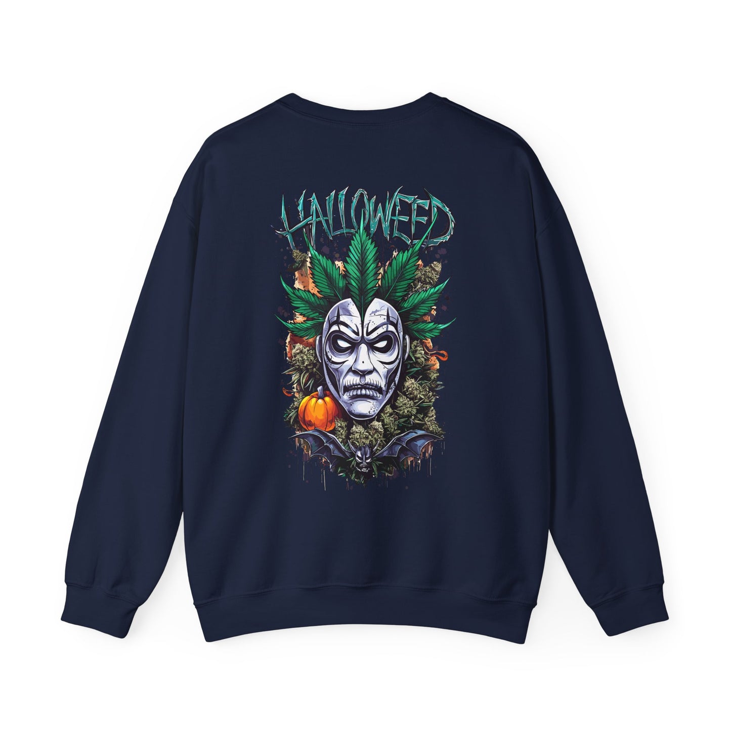 Hallowed Harvest — Halloween Mask & Pumpkin Graphic Sweatshirt