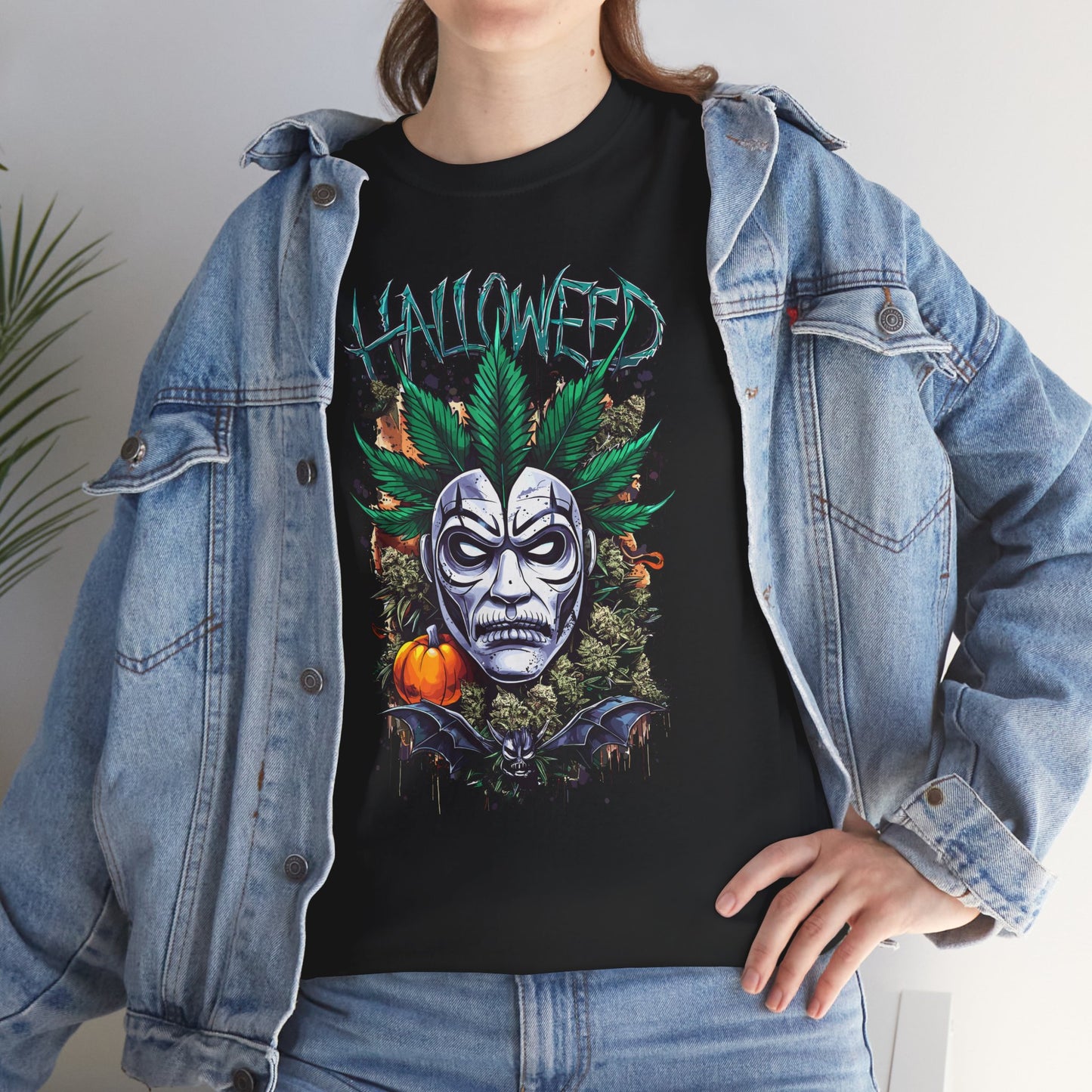 Hallowed Harvest Tee — Halloween Mask & Pumpkin Graphic T-Shirt