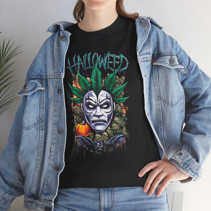 Hallowed Harvest Tee — Halloween Mask & Pumpkin Graphic T-Shirt
