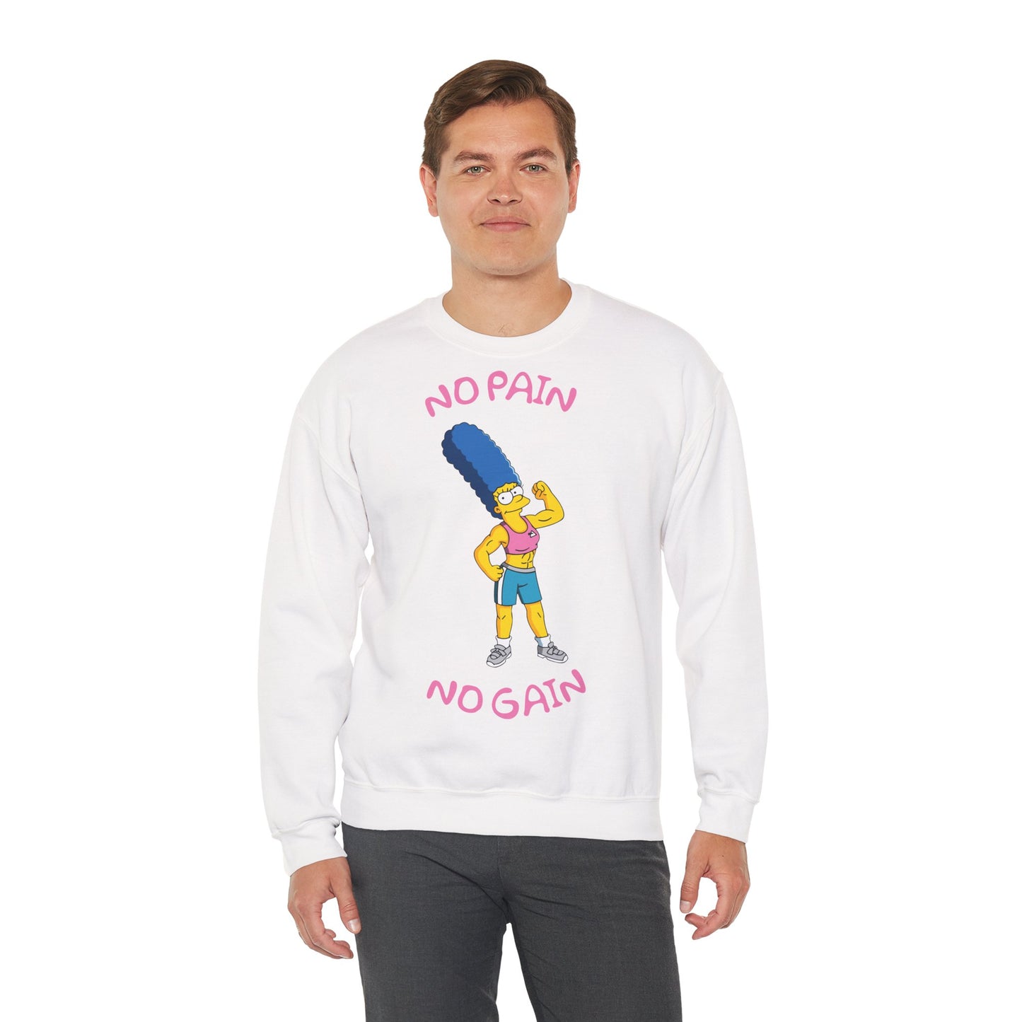 Motivational Marge Simpson Sweatshirt - 'No Pain No Gain' White