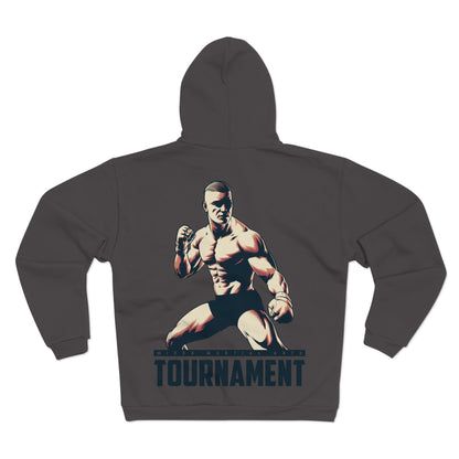 Unisex Hooded Zip Sweatshirt - Motivational Fighter Design for Fitness Enthusiasts