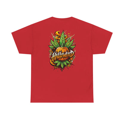Hallowed Harvest Tee — Halloween Mask & Pumpkin Graphic T-Shirt