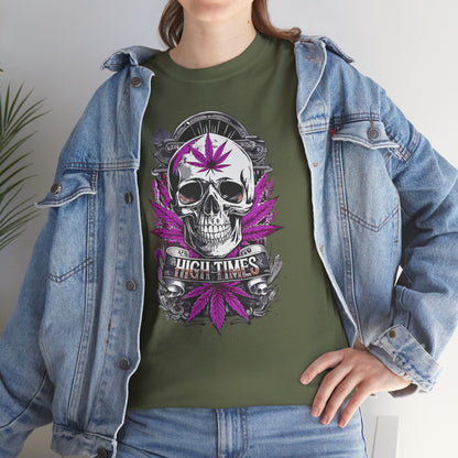 Skull & Purple Cannabis Leaf Tee - "High Times" Graphic T-Shirt