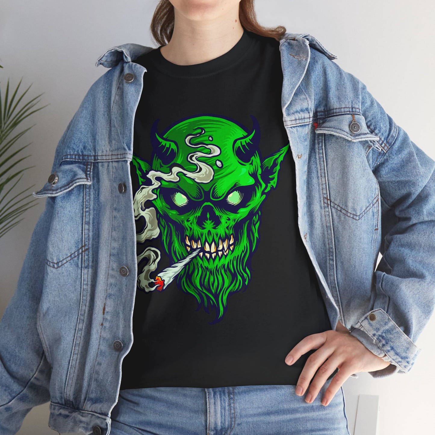 Smoking Green Demon Skull T-Shirt — Creepy Stoner Graphic Tee