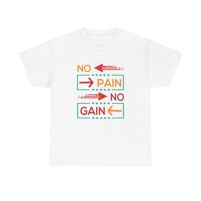 Motivational Unisex Heavy Cotton Tee - 'No Pain No Gain' Gym Shirt