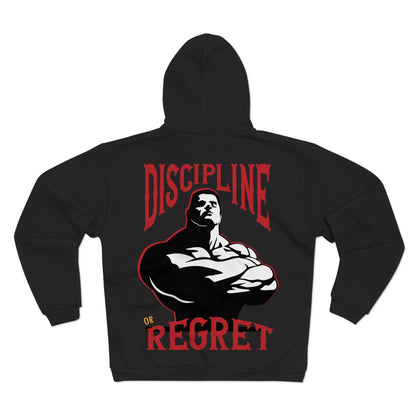 Motivational Unisex Hooded Zip Sweatshirt - 'Discipline or Regret'