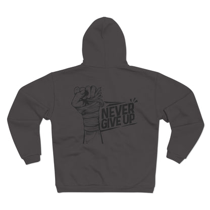 Unisex Zip Hoodie - 'Never Give Up' Motivational Sweatshirt