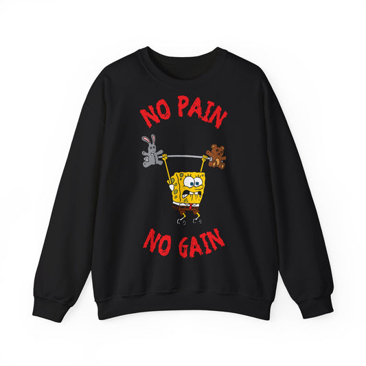 No Pain No Gain Unisex Heavy Blend™ Crewneck Sweatshirt | Fun SpongeBob Design for Fitness Lovers Black