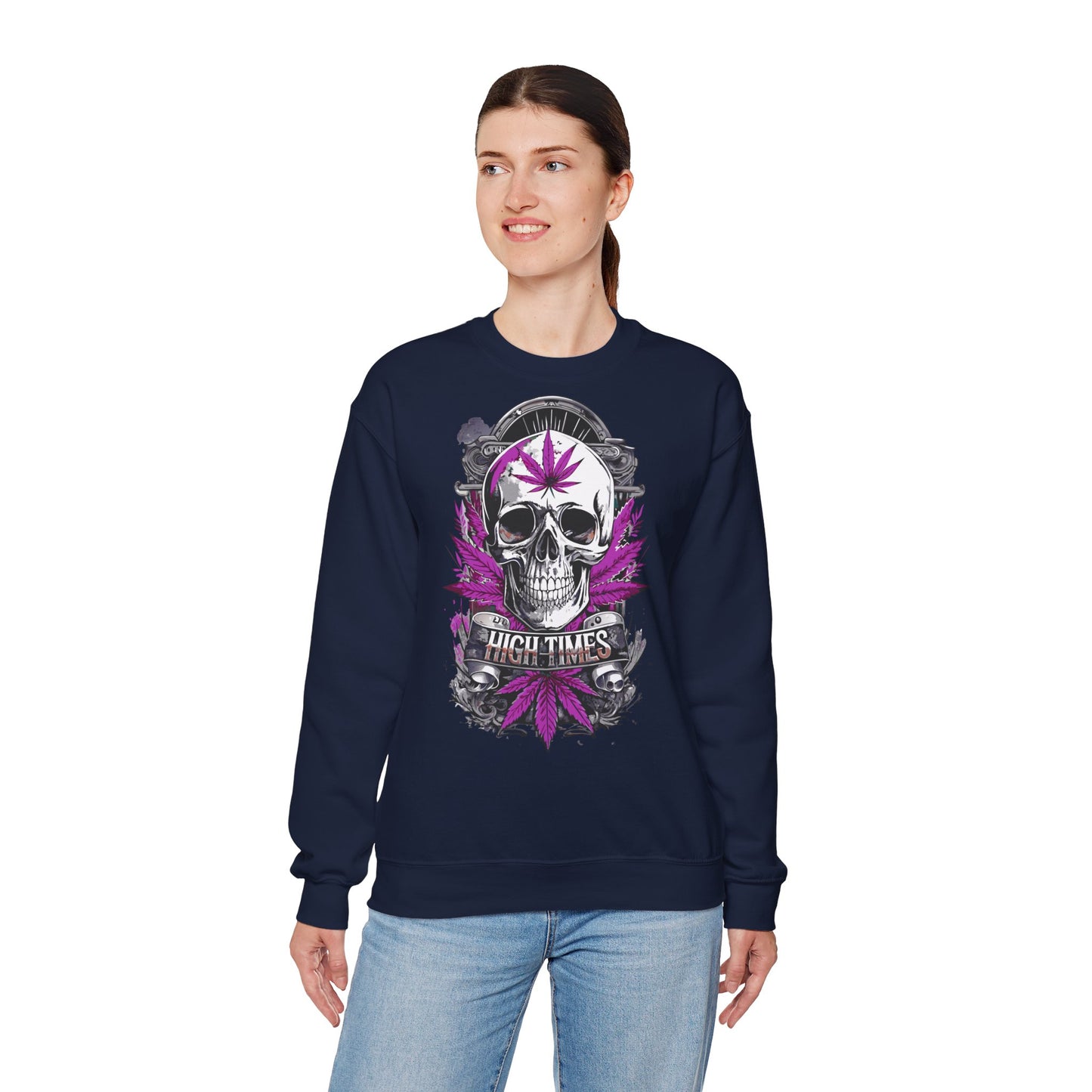Skull & Purple Cannabis Leaf- "High Times" Graphic Sweatshirt