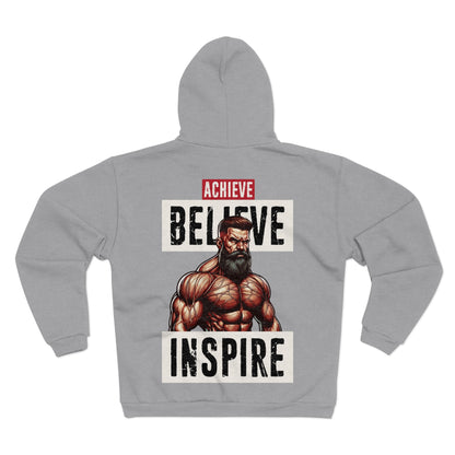 Achieve Believe Inspire Unisex Hooded Zip Sweatshirt - Motivational Fitness Apparel