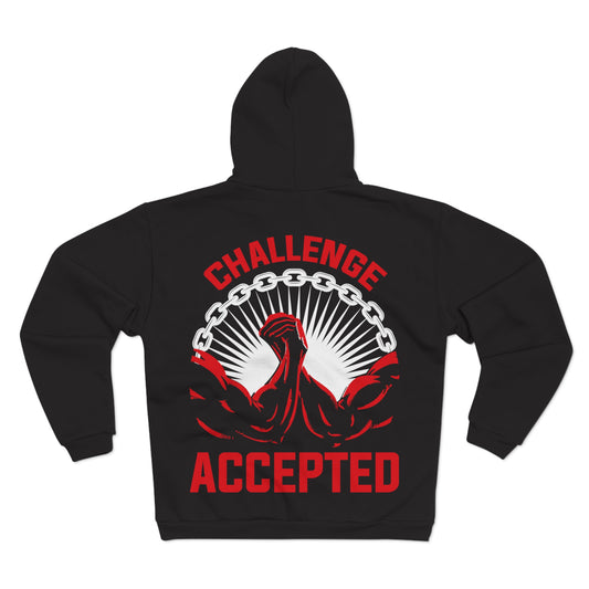 Motivational Unisex Hooded Zip Sweatshirt - 'Challenge Accepted' Fitness Hoodie