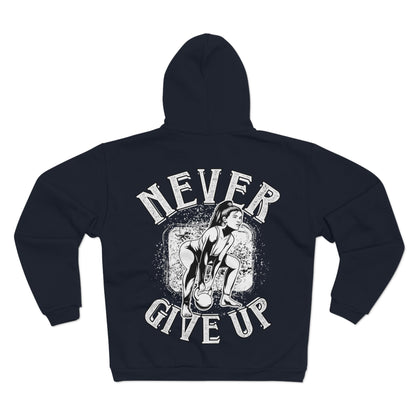 Motivational Unisex Hooded Zip Sweatshirt - 'Never Give Up'